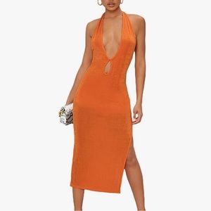 Backless Midi Halter Dress